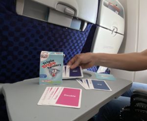 playing triple tongue twister in a plane